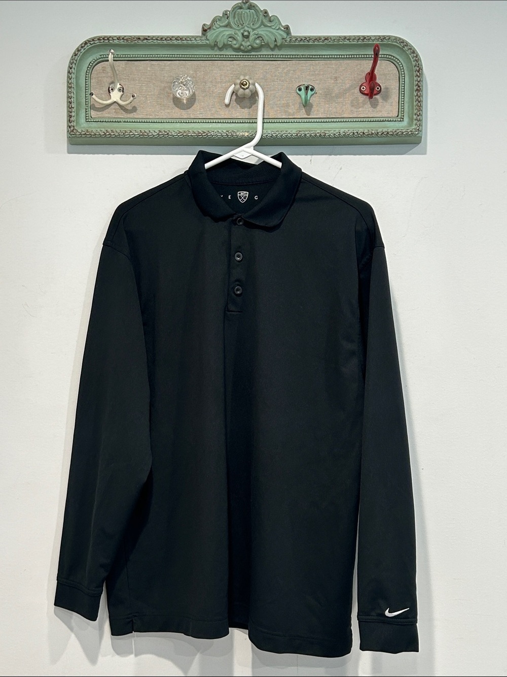 Nike Golf Black Long-Sleeve Performance Polo Shirt size men’s large activewear